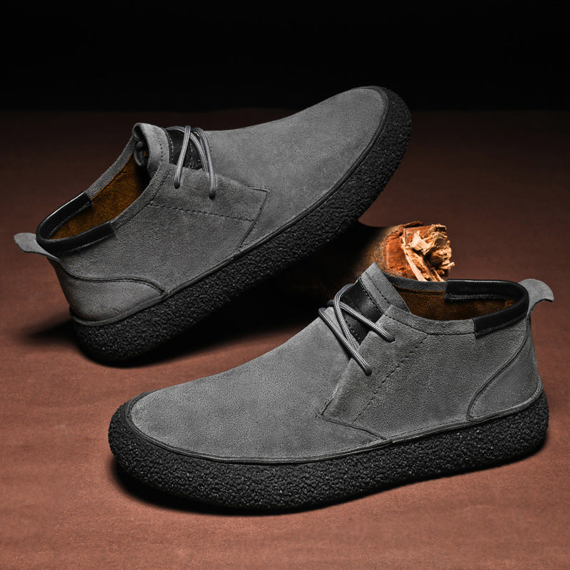 Men's Mid-Top Loafers with Textured Sole and Lace-Up Front